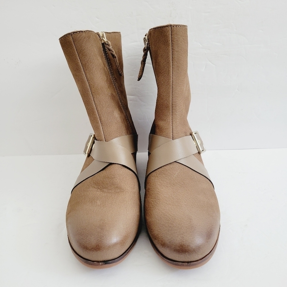 New Softwalk Rayne Brown Soft Leather Pull On Mid Buckle Bootie, Size 8